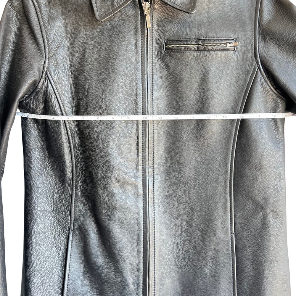 GAP Womens Black Leather Full Zip Jacket Pointed Collar Tailored Fit Size Small - Picture 7 of 9